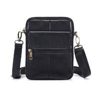 Genuine leather men&#39;s crossbody bag oiled wax leather Satchel Crossbody Bag (Black)