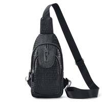 Genuine Leather Cowhide Zipper Men&#39;s Bag Pattern Crocodile Chest Bag