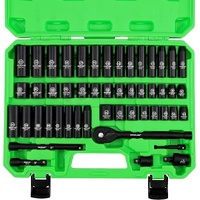SWANLAKE 3/8&quot; Drive Impact Socket Set, 50-Piece Standard SAE (5/16 to 3/4 inch) and Metric (8-22mm) Size, 6 Point, Cr-V, 3/8-Inch Ratchet Handle, Exte