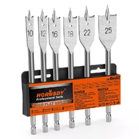 6-Pieces Flat Wood Boring Spade Drill Bit Set Drillbits 10-25mm Bits 1/4&quot; Shank