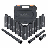 19Pc Deep Socket Set Impact 1/2&quot; Drive Extension Bars Flexible Adapter 10-24mm