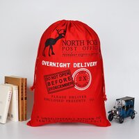 50x70cm Canvas Hessian Christmas Santa Sack Xmas Stocking Reindeer Kids Gift Bag, Red - Reindeer Express Delivery