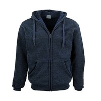 Men&#39;s Thick Zip Up Hooded Hoodie w Winter Sherpa Fur Jumper Coat Jacket Sweater, Navy, XL