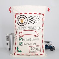 50x70cm Canvas Hessian Christmas Santa Sack Xmas Stocking Reindeer Kids Gift Bag, Cream - Rudolph Express (2£