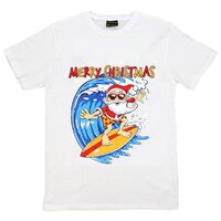 New Funny Adult Xmas Christmas T Shirt Tee Mens Womens 100% Cotton Jolly Ugly, Santa Surf (White), S