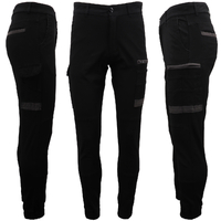 Men&#39;s Cargo Cotton Drill Work Pants UPF 50+ 13 Pockets Tradies Workwear Trousers, Black, 36