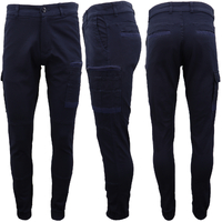 Men&#39;s Cargo Cotton Drill Work Pants UPF 50+ 13 Pockets Tradies Workwear Trousers, Navy, 34