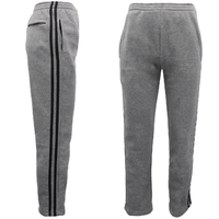 Men&#39;s Fleece Casual Sports Track Pants w Zip Pocket Striped Sweat Trousers S-6XL, Grey, 6XL