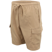 Men&#39;s Cargo Shorts 4 Pockets Cascual Work Trousers Active Pants Elastic Waist, Khaki, 2XL