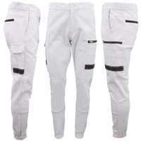 Men&#39;s Cargo Cotton Drill Work Pants UPF 50+ 13 Pockets Tradies Workwear Trousers, White, 40