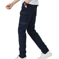 Men&#39;s Cotton Drill Cargo Work Pants UPF 50+ 13 Pockets Tradies Workwear Trousers, Navy, 36