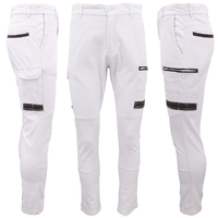 Men&#39;s Cotton Drill Cargo Work Pants UPF 50+ 13 Pockets Tradies Workwear Trousers, White, 38