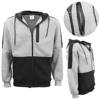 Men&#39;s Adult Full Zip Hoodie Jumper Active Two-Tone Jacket Coat Sports Zip Pocket, Black, 3XL