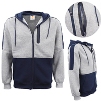 Men&#39;s Adult Full Zip Hoodie Jumper Active Two-Tone Jacket Coat Sports Zip Pocket, Navy, L