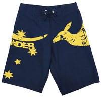Men&#39;s Adult Board Shorts Australia Day Kangaroo Down Under Souvenir Beach Wear, Navy/Yellow, L