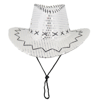Sequin Cowboy Hat Glitter Cap Western Trilby Shiny Cowgirl Dress Up Party Wear, Silver