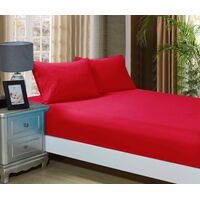 1000TC Ultra Soft Fitted Sheet &amp; 2 Pillowcases Set - Double Size Bed - Red
