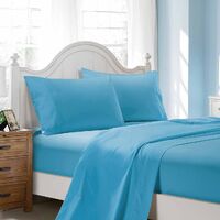 1000TC Ultra Soft Double Size Bed Light Blue Flat &amp; Fitted Sheet Set