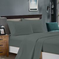 1000TC Ultra Soft Double Size Bed Charcoal Flat &amp; Fitted Sheet Set