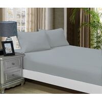 1000TC Ultra Soft Fitted Sheet &amp; 2 Pillowcases Set - King Size Bed - Silver