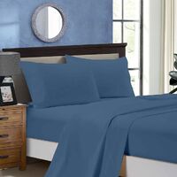1000TC King Size Bed Soft Flat &amp; Fitted Sheet Set Greyish Blue