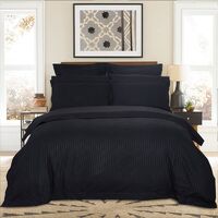 1000TC Ultra Soft Striped Super King Size Black Duvet Quilt Cover Set