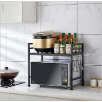 Adjustable Width &amp; Height Microwave Shelf Black
