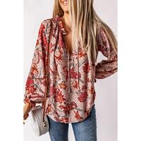 Azura Exchange Printed Split V Neck Blouse - XL