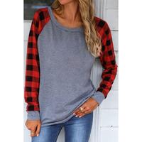 Azura Exchange Raglan Plaid Long Sleeve Top - XL