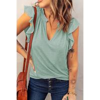 Azura Exchange Solid V Neck Butterfly Sleeve Blouse - M