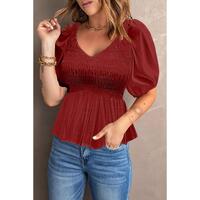 Azura Exchange Puff Sleeve Smocked Top - L