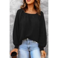 Azura Exchange Puff Sleeve Waffle Knit Top - L