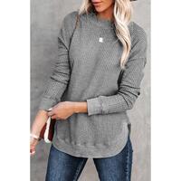 Azura Exchange Ribbed Trim Waffle Knit Top - M