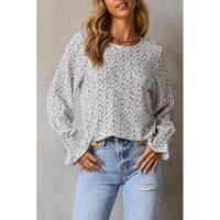Azura Exchange Floral Printed Crinkled Ruffled Bubble Sleeve Blouse - 2XL