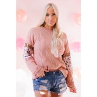 Azura Exchange Sequin Splicing Sleeves Knit Top - L