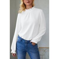 Azura Exchange Frilled Textured Bishop Sleeve Blouse - S
