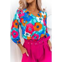 Azura Exchange Floral Print V Neck Blouse - XL