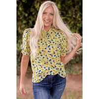 Azura Exchange Floral Ruffle Mock Neck Blouse - M