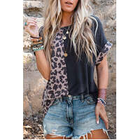 Azura Exchange Leopard Patchwork Short Sleeves Top - S