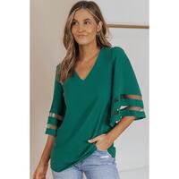 Azura Exchange Flare Sleeve V Neck Loose Blouse - S