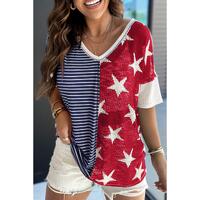 Azura Exchange Stripes Stars Print Knit Short Sleeves Top - M