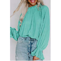 Azura Exchange Pleated Flared Cuff Long Sleeve Blouse - M