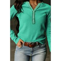 Azura Exchange Waffle Knit Henley Top - S