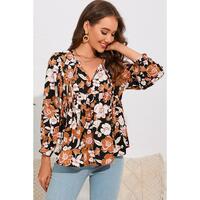 Azura Exchange Floral Print 3/4 Sleeve Blouse - XL