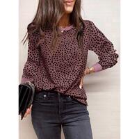 Azura Exchange Spotted Print Round Neck Long Sleeve Top - M