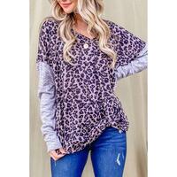 Azura Exchange Leopard Print Drop Shoulder Patchwork Sleeve Top - M