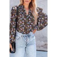 Azura Exchange Floral Print Ruffled Bubble Sleeve Shirt - XL