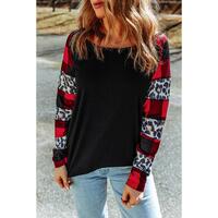 Azura Exchange Plaid &amp; Leopard Print Off Shoulder Top - L