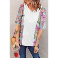 Azura Exchange Patchwork Floral Print Short Sleeve Top - XL