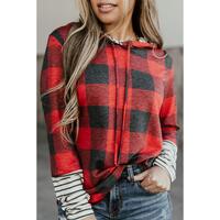 Azura Exchange Plaid Striped Patchwork Drawstring Hoodie - XL